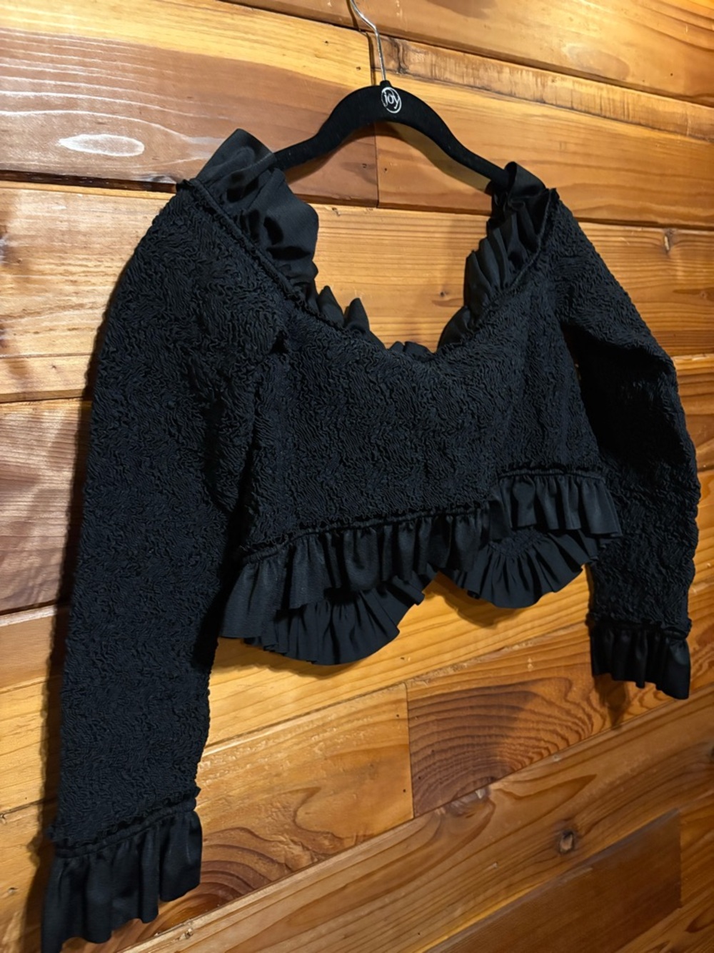 Alexander Wang Black Ruffle-Trim Cropped Top